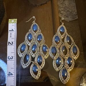 Elegant Gold and Blue Chandelier Earrings